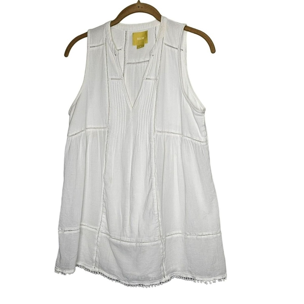 Maeve White Sleeveless V-Neck Relaxed Blouse